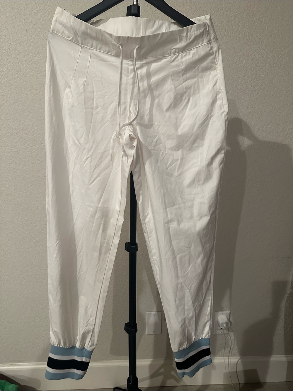 Decoded Women's White Joggers with Blue Stripe Cuffs
